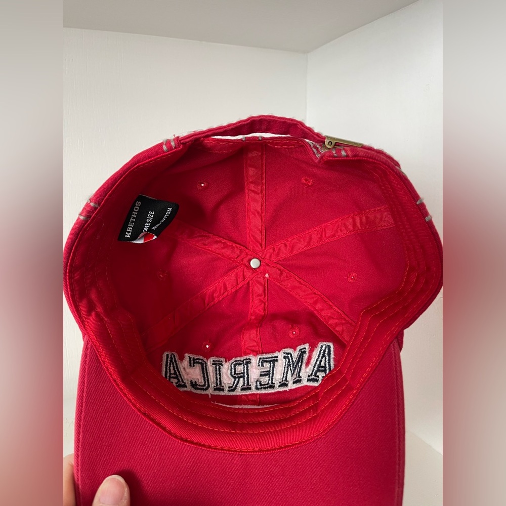 Kbethos  Vintage Distressed America Baseball Cap Red Strap Back - Picture 5 of 8
